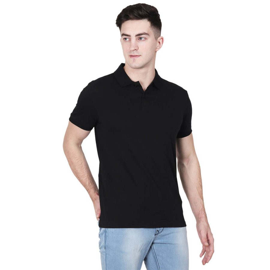 Men's Black Half Sleeve Polo Collar Plain T-Shirt