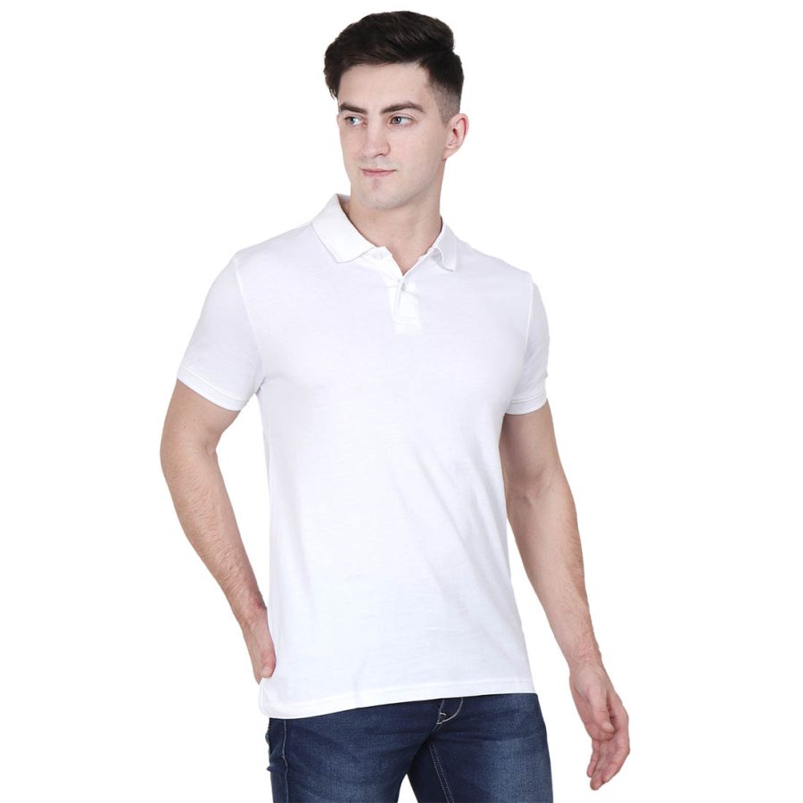 Men's White Half Sleeve Polo Collar Plain T-Shirt