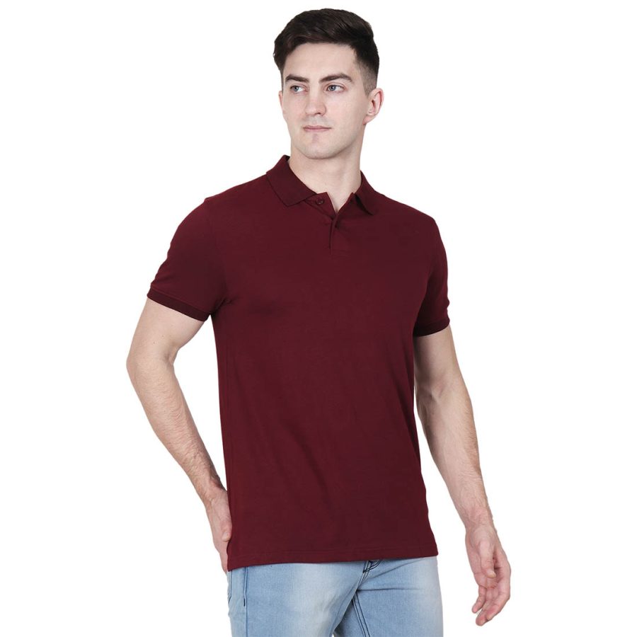 Men's Maroon Half Sleeve Polo Collar Plain T-Shirt