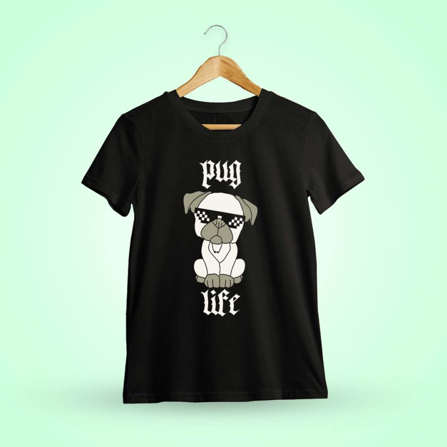 Pug Life Men Half Sleeve Black Dog T-Shirt